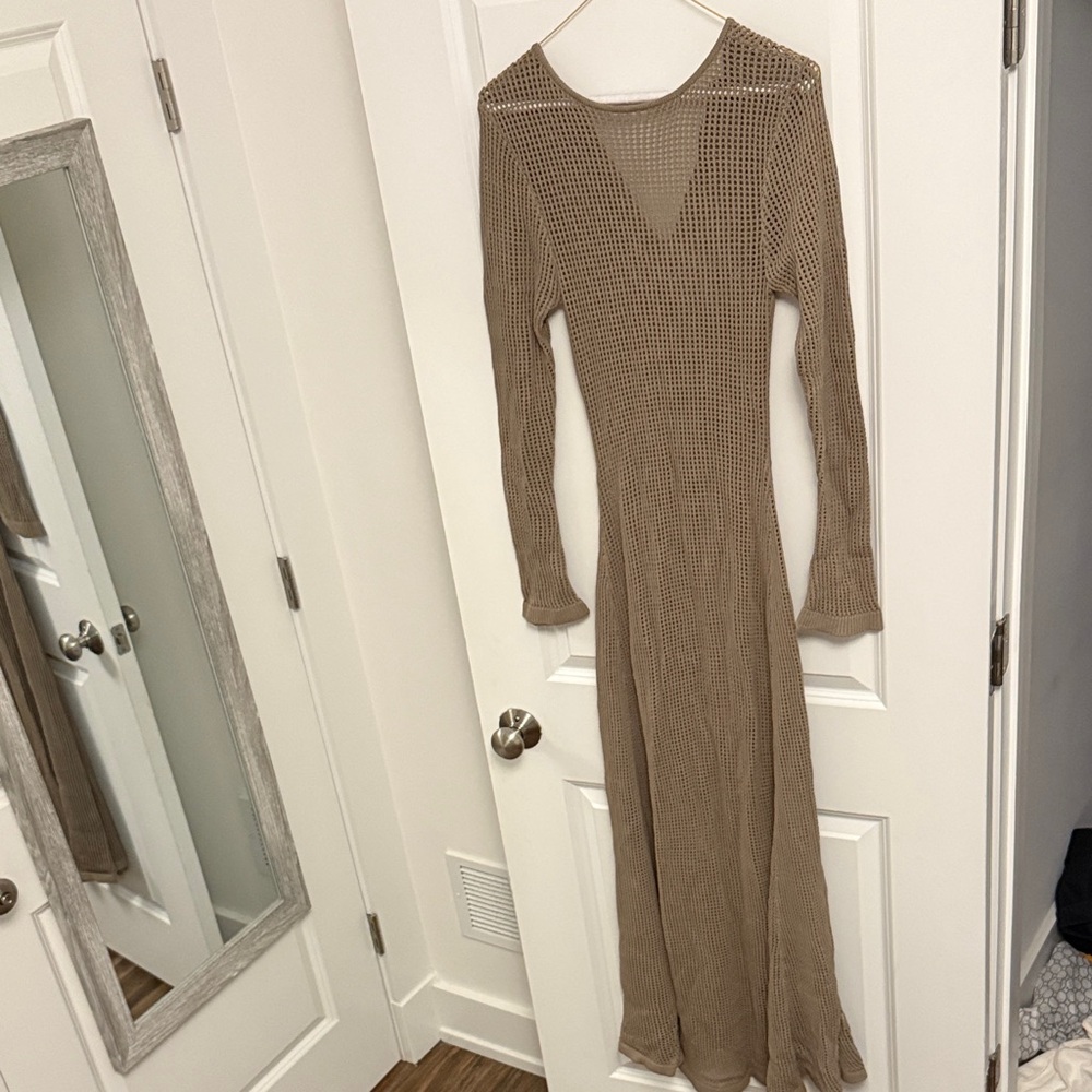 DISSH Long Sleeve Maxi Knit Dress in Tan